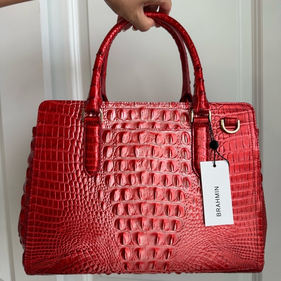 Brahmin Small Finley Satchel Embrace Red Ombre Melbourne Leather - Picture 7 of 8